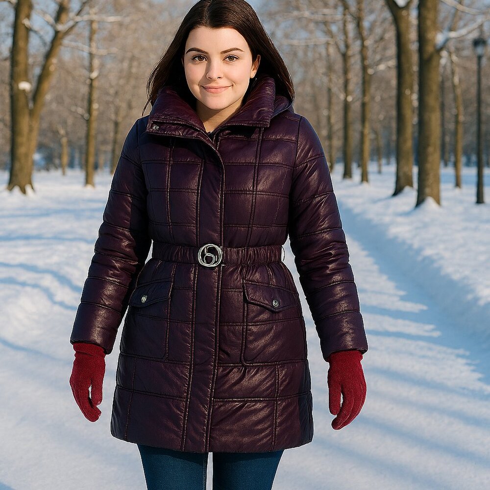 Women's Laundry by Shelli Segal Down Puffer 3/4 Burgundy Coat SZ SX